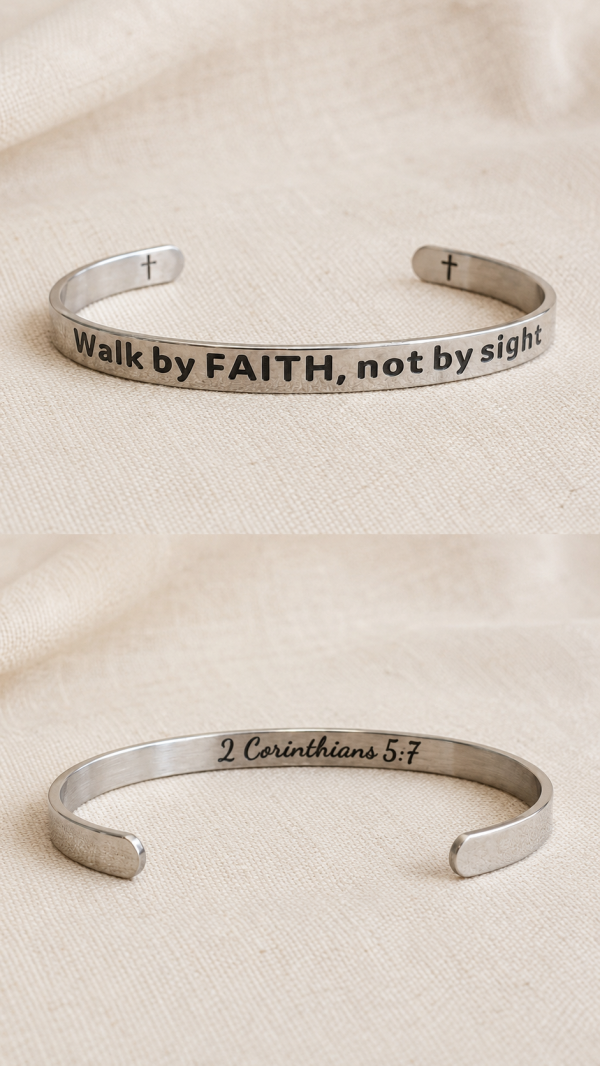 Walk by Faith Christian Cuff Bracelet – 2 Corinthians 5:7 | Humble Hopes