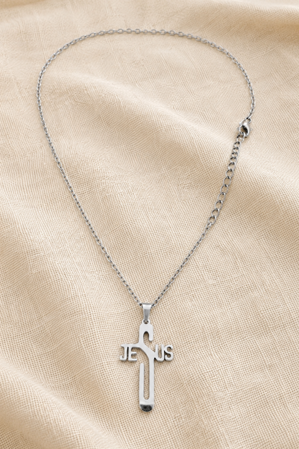 Faith in His Name – Silver-Tone Jesus Cross Necklace | Humble Hopes