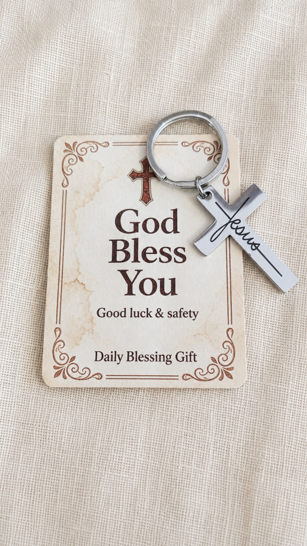 God Bless You Jesus Cross Keyring & Christian Gift Card | Humble Hopes